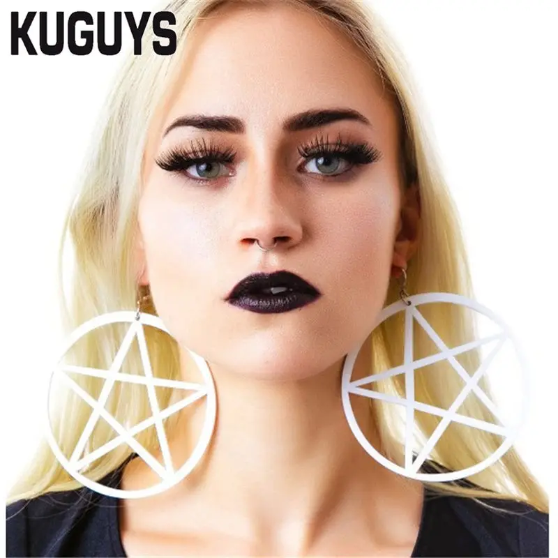 KUGUYS круглая капля серьга для женщин большие пентаграммы Модные Акриловые