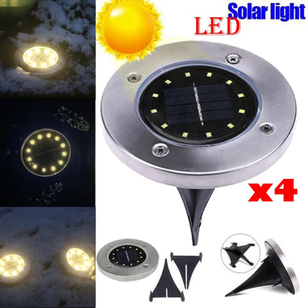 Модернизированный 4 шт. 12LED солнечный свет мощный подземный теплый белый под