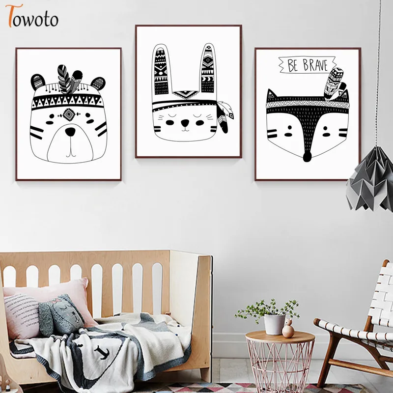 Лиса кролик медведь печатные Мультяшные плакаты искусство детской