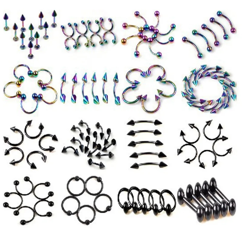 

80Pcs/Lot Stainless Steel Lip Tongue Piercing Eyebrow Jewelry Nose Rings Tragus Unisex Body Jewelry Wholesale