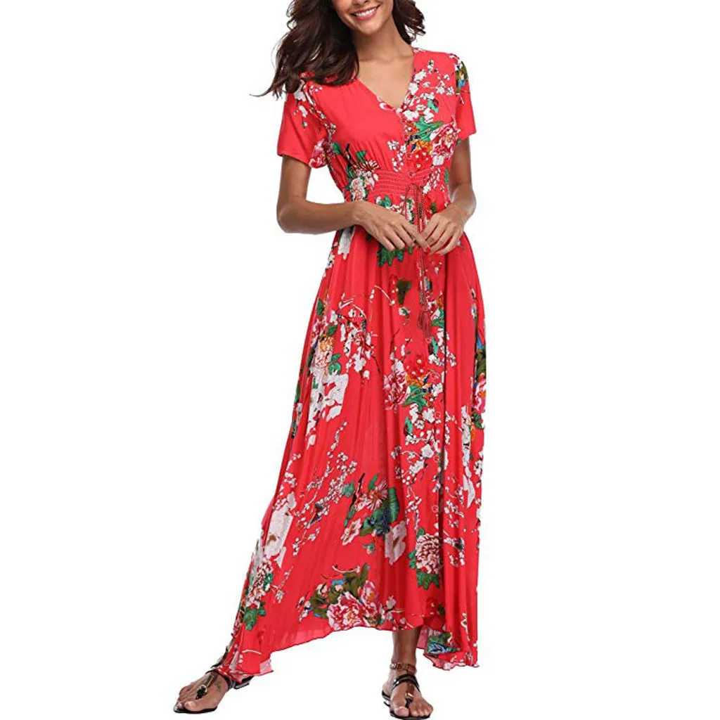 Женское летнее платье с цветочным принтом длинное большого размера женское и
