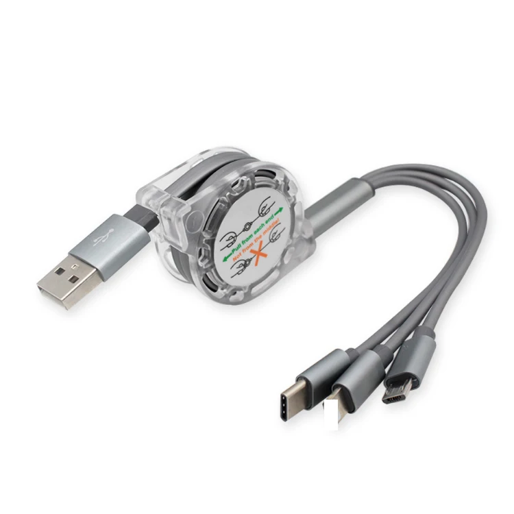 Серебристый Быстрая зарядка 3 в 1 Многофункциональный порт смартфон с usb кабель зарядного устройства usb type C 2A usb кабель - Цвет: Серебристый