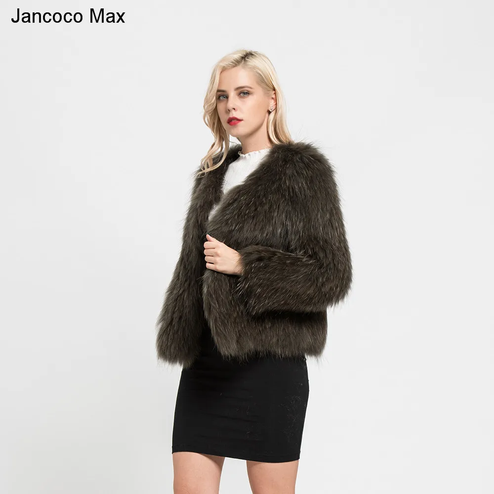 Jancoco Max натуральный мех енота пальто весна осень зима Высокое качество трикотажные женские куртки S7105
