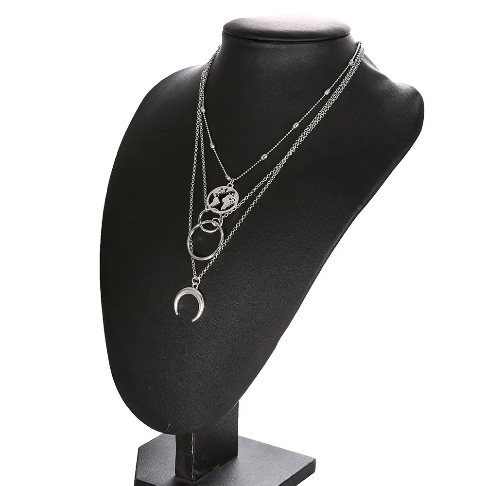 Женское многослойное ожерелье с подвеской в виде карты мира|Ожерелья подвеской| |