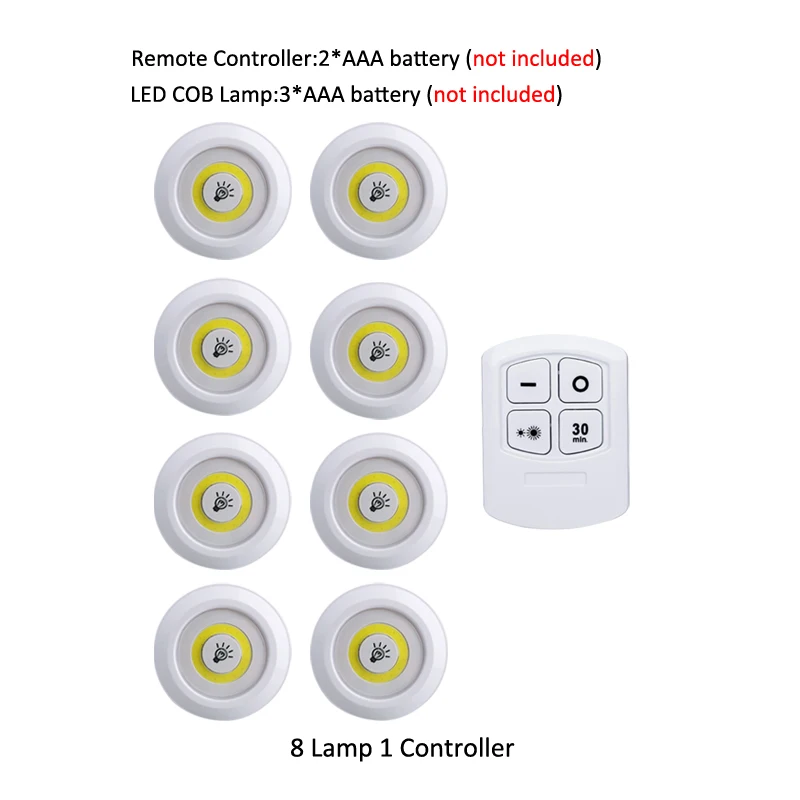 8 lamp 1 controller Светодиодный аварийный свет COB ночник с питанием от аккумулятора, Диммируемый светодиодный лампочка, лампы для шкафов, гардеробов, кухонных спальных ламп - Цвет: 8 lamp 1 controller
