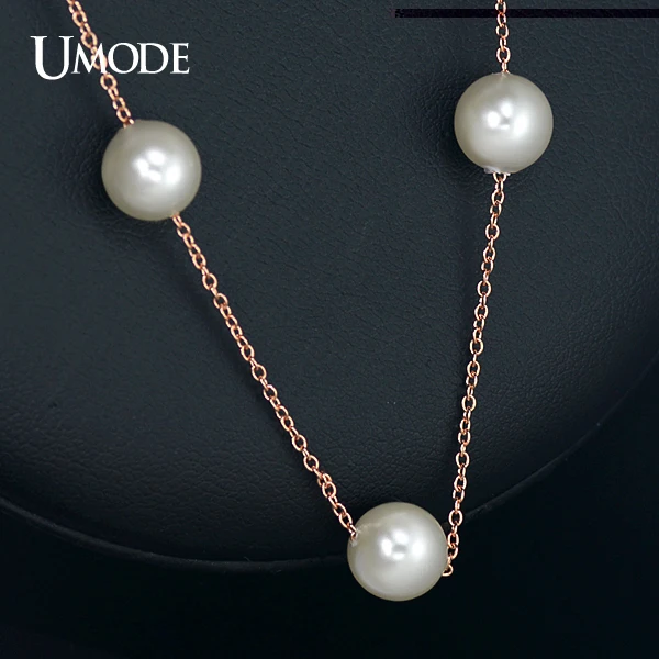 UMODE Женское ожерелье с жемчужными бусинами и розовой позолотой JN0133|rose gold|necklace of