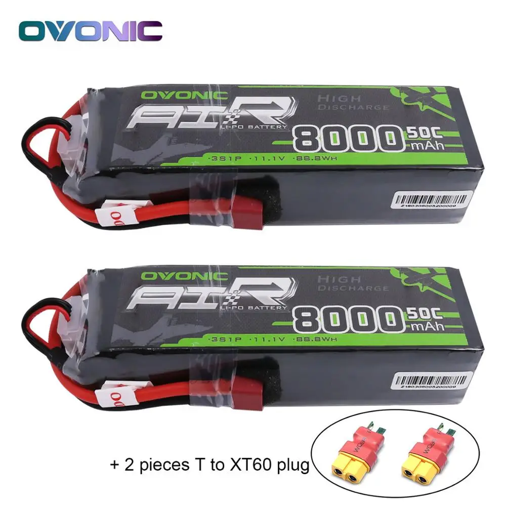 2х батарея ovoic LiPo 8000mAh 11,1 V LiPo 3S 50C-100C батарейный блок T XT60 разъем для большого размера RC автомобиля Heli Truck Quad Drone лодки - Цвет: Add 2pcs XT60 plug