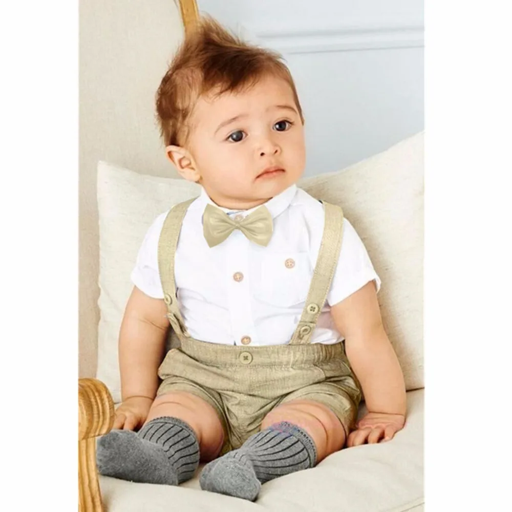 2pcs Toddler Kids Baby Boy Gentleman Outfit Formal Clothes Party Overalls Bow T-shirt Top Romper+White Bib Shorts Cotton Set |