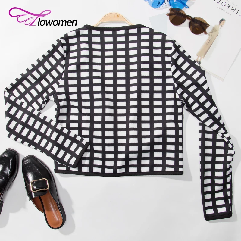 Flowomen осень черный белый цвет пальто в клетку Винтаж Кардиган Тонкий с длинным