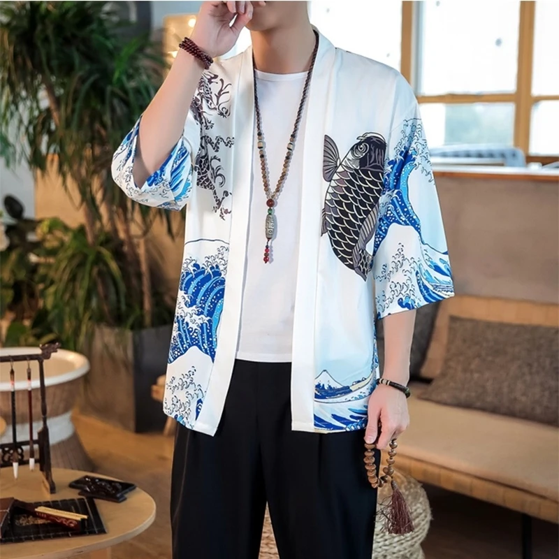 Японское кимоно кардиган для мужчин haori yukata мужской самурайский костюм одежда кимоно куртка мужская кимоно рубашка yukata haori FF001