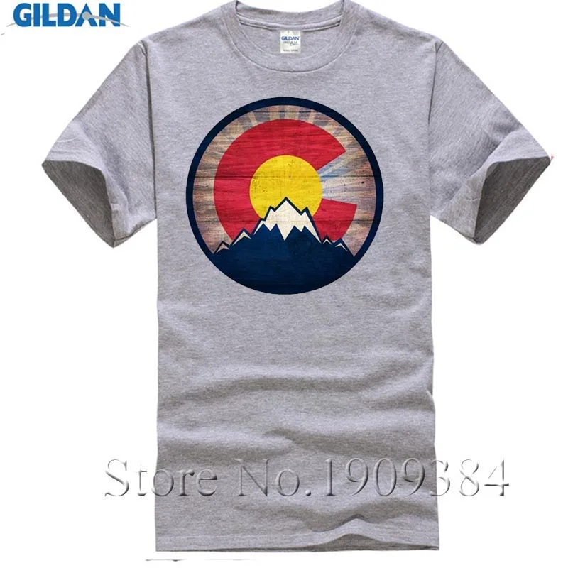 О образным вырезом хлопок короткий рукав Колорадо флаг футболка Ретро Для мужчин