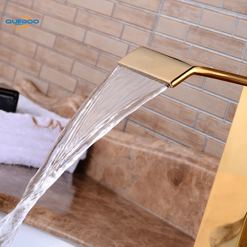 Кран для раковины с водопадом кран одной ручкой крепление на палубе Золотые