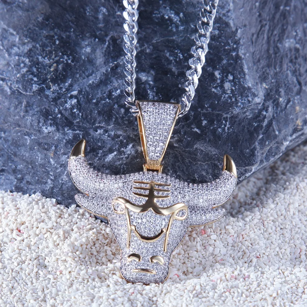 UWIN Прямая Шарм King Bull Iced Out кулон с круглым вырезом 4 мм теннис цепи цепочки и ожерелья хип хоп кубический цирконий ювелирные изделия