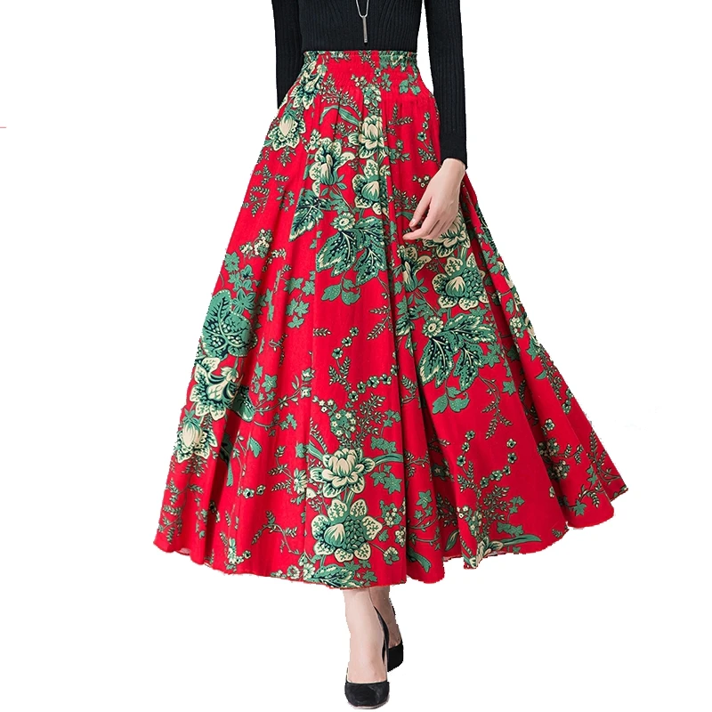 Винтажная Длинная зимняя юбка льняная с принтом для продажи|linen skirt|long winter skirtswinter
