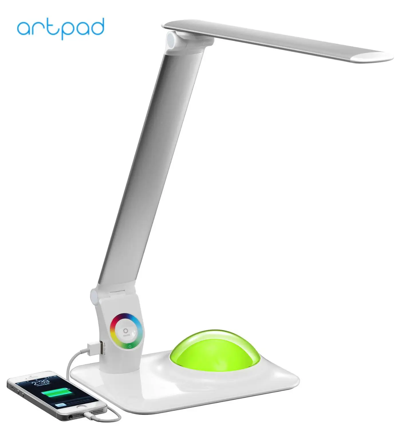 Artpad современный 9 Вт светодиодный Настольный светильник с 5 В зарядным портом 3 яркость с романтической атмосферой RGB Освещение база для учебы и офиса - Цвет корпуса: Серебристый