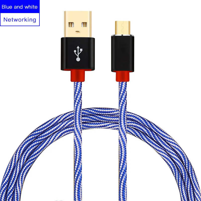 blue-white Shuliancable Micro USB кабель 2.4A нейлон Быстрая зарядка USB кабель для передачи данных для samsung huawei Xiaomi Redmi LG Microusb кабель зарядного устройства - Цвет: blue-white