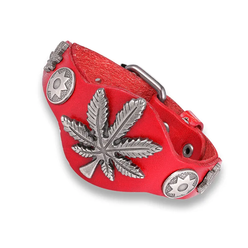 2021 Новая мода в стиле панк из натуральной кожи браслет с Кленовым листом для