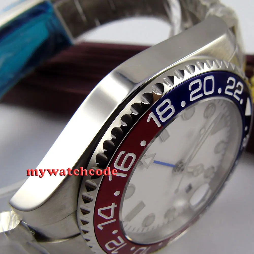 43 мм bliger стерильный белый циферблат синий световой GMT сапфировое стекло