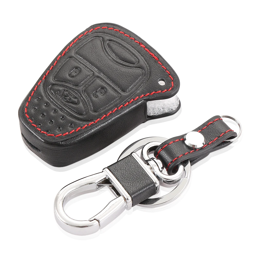 Высококачественный черный чехол для автомобильного ключа из натуральной кожи