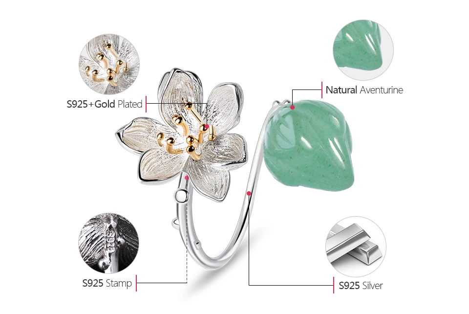 Lotus весело Настоящее серебро 925 пробы кольцо натуральный халцедон ручной работы дизайнер ювелирных украшений шелест лотоса цветок для Для женщин