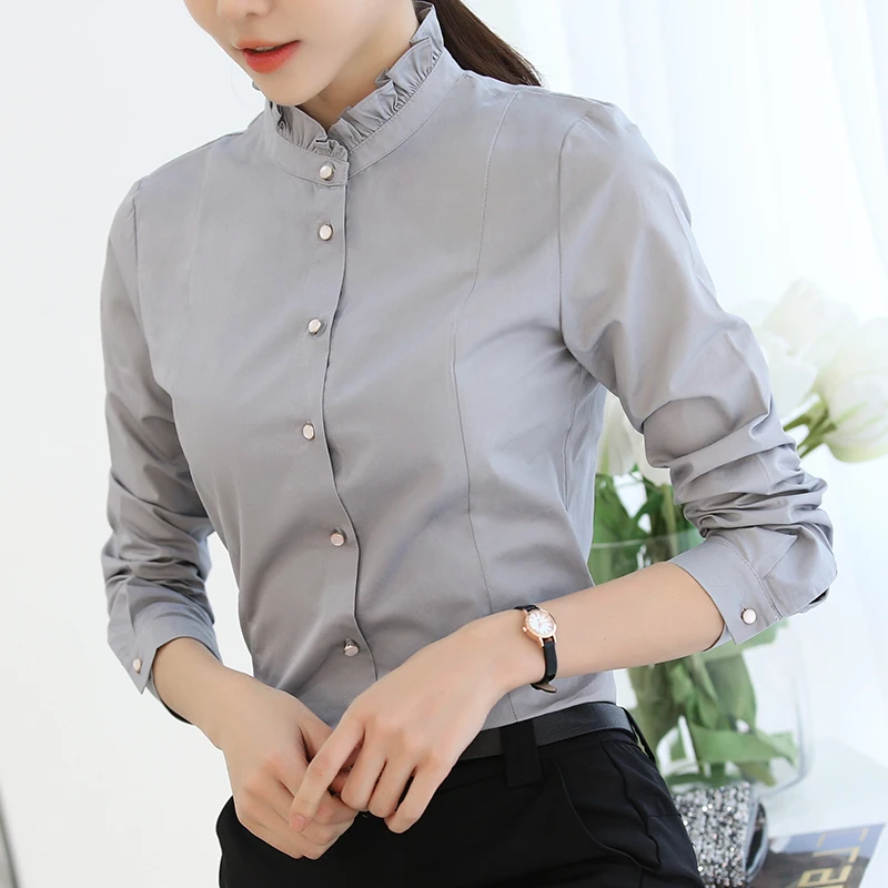 2018 Женская белая рубашка с длинным рукавом в стиле ретро винтажная однотонная