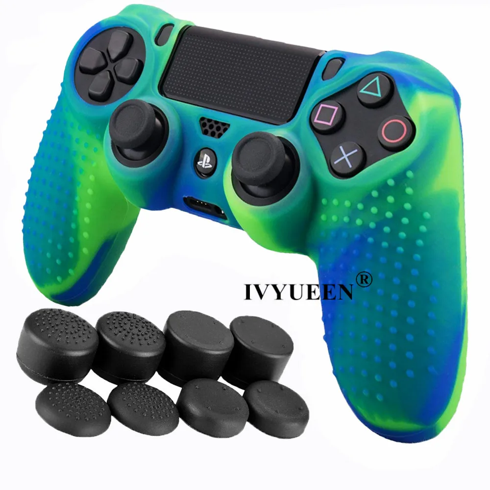 IVYUEEN Противоскользящий силиконовый чехол для защиты кожи для playstation 4 PS4 DS4 Pro тонкий контроллер с 8 аналоговыми рукоятками - Цвет: Green Blue