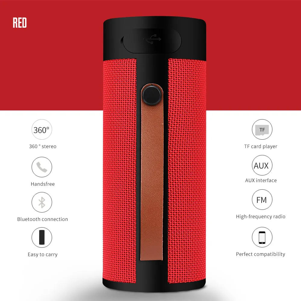 Красный Портативный Bluetooth динамик беспроводной динамик s водонепроницаемый fm-радио для телефона стерео объемная музыка открытый динамик s Box - Цвет: Красный
