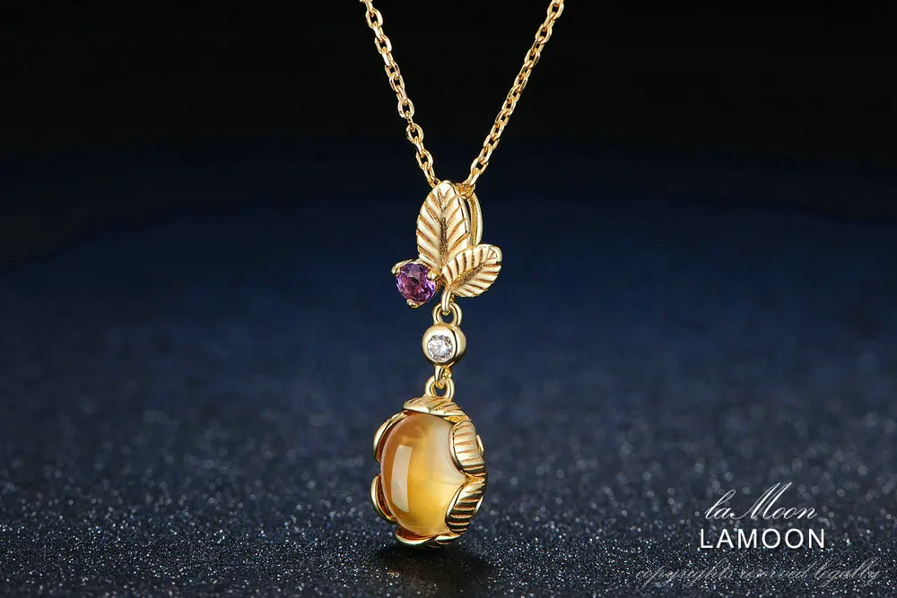 LAMOON 7x9 мм 2ct натуральный Овальный цитрин 925 пробы серебро Ювелирная подвеска с цепочкой Цепочки и ожерелья S925 LMNI010
