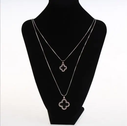 Двойной Слой черного четыре листа клевера ожерелье женщина розовое золото