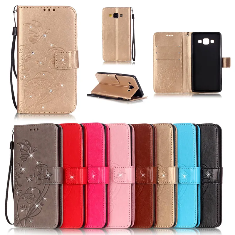 Шикарный чехол-книжка из искусственной кожи с бабочкой для samsung Galaxy A3 A5 A3000 A300F A5000 A500F чехлы для телефонов+ ремешок