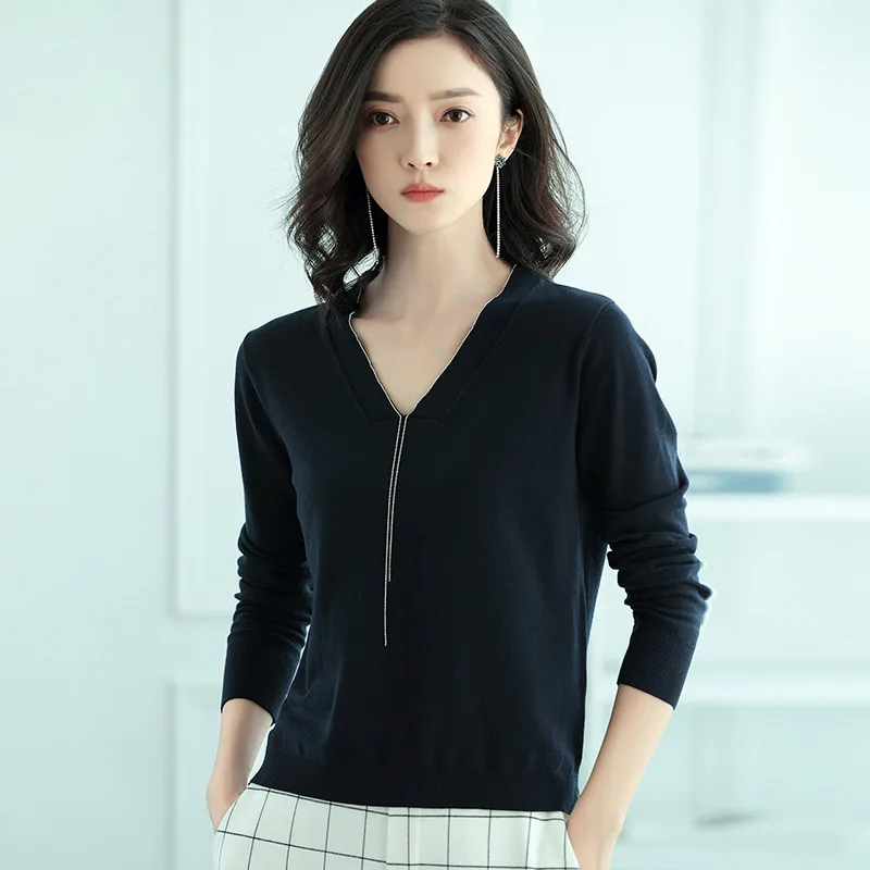 Autumn Office Lady Knitted V Neck Long Sleeve 4 Solid Color Sweater Fashion Loose Women Pullover S-xl | Женская одежда