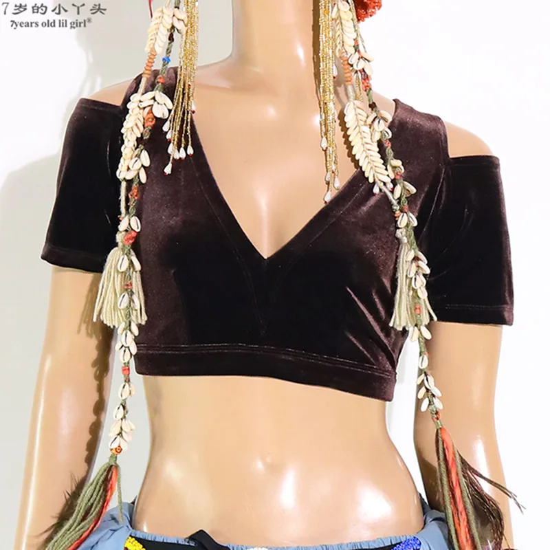 Танец живота бархатный жир шанс Племенной чоли танец костюм короткий броп рукав