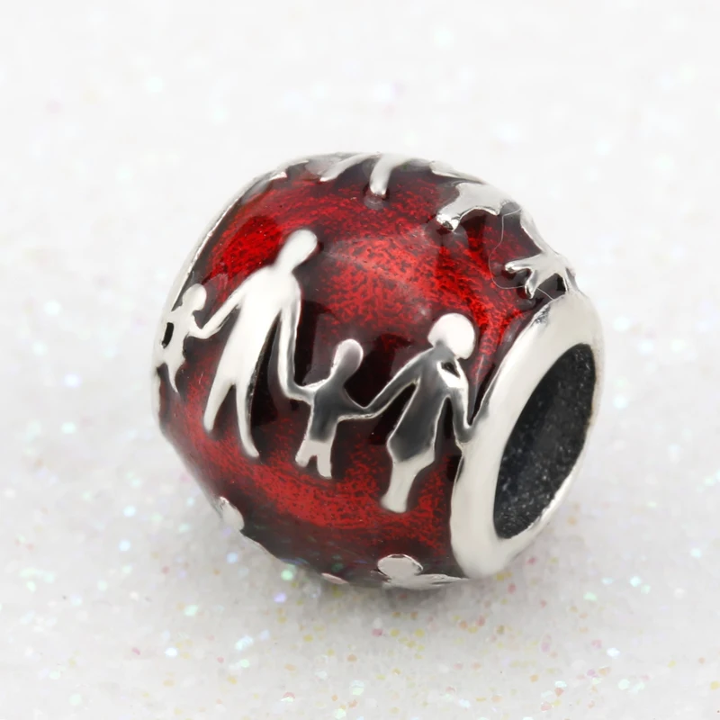 

Теплые Семейные фотографии настоящая серебряные бусины 925 пробы Красная эмаль подходят ювелирные изделия с бриллиантами для женщин подаро...