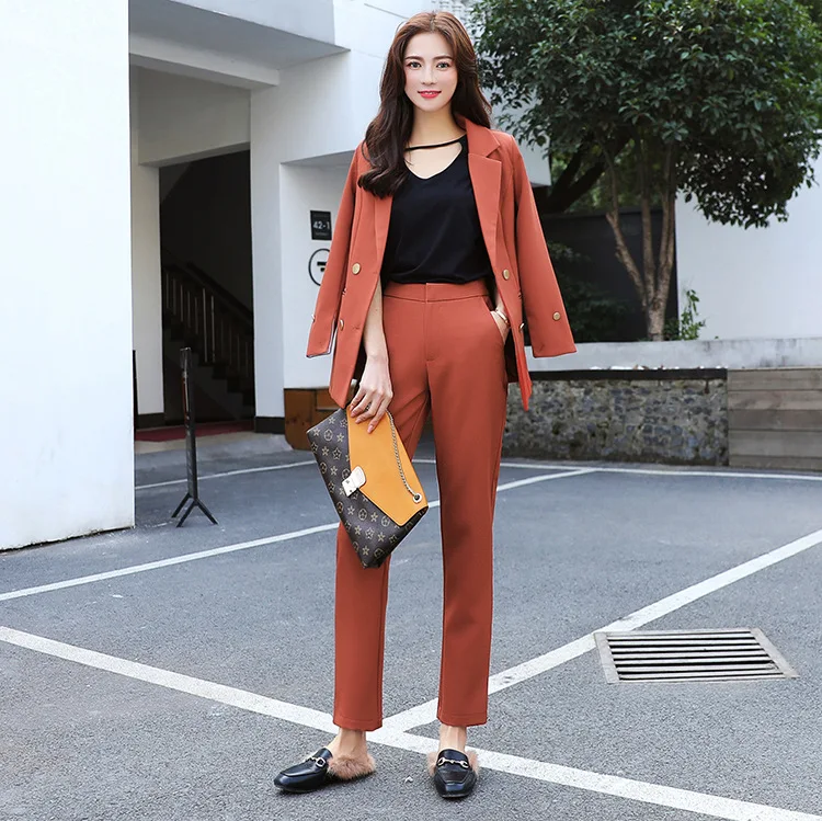 

New Fashion pant suits women temperament business long sleeve blazer jacket and pant Office lady plus size work wear Sets