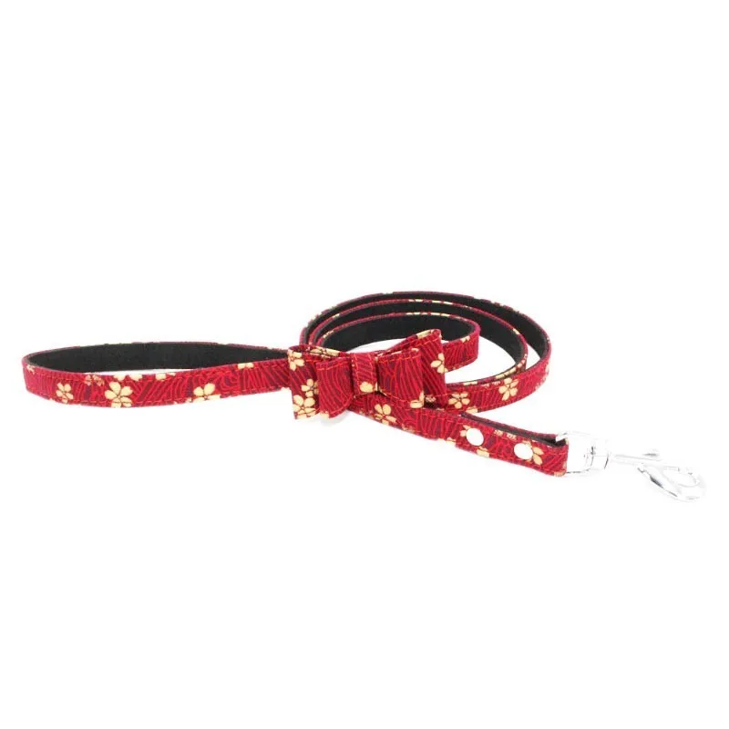 Red Print leash Ошейник для собаки поводок бант с надписями цветочный Флаг для Чихуахуа Мопс маленький средний большой собаки высокое качество Новинка - Цвет: Red Print leash