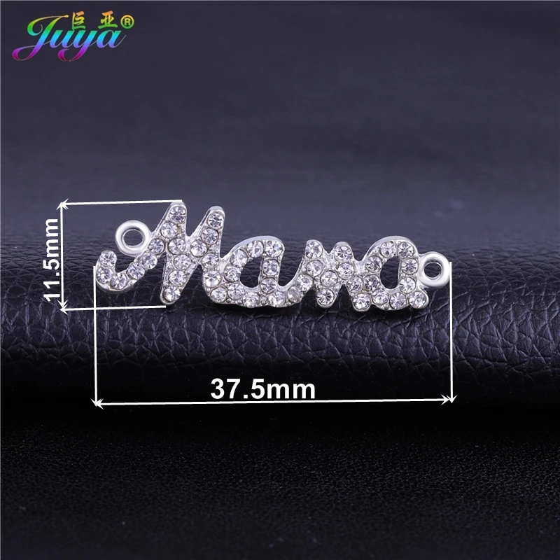 Needlework Jewelry Components Cz Rhinestones Silver Mama Charm Connector Accessories For Women Kids Handmade Bracelet DIY Making