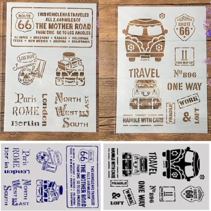 

1Pair A4 Bus Route 66 Label DIY Craft Layering Stencils Painting Scrapbooking Stamping Embossing Album Paper Template