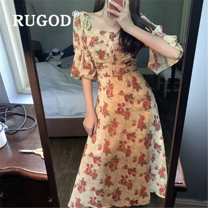 RUGOD Новое поступление однобортное Плиссированное шифоновое платье для женщин с v