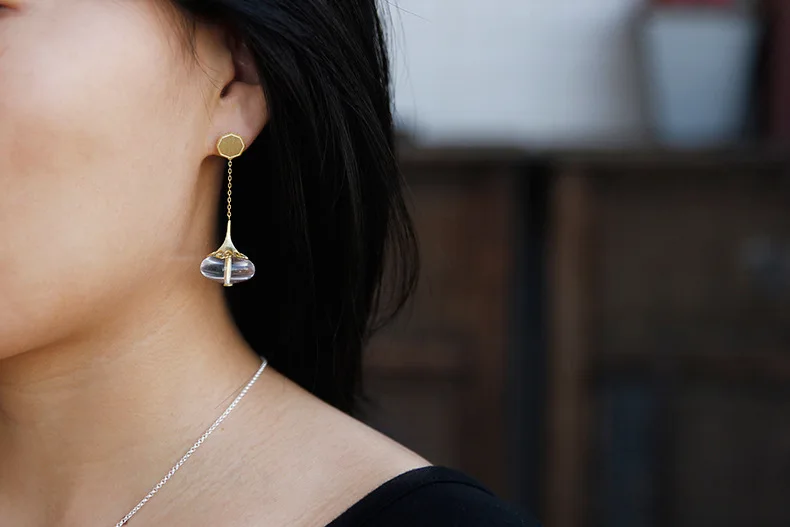 INATURE 925 Sterling Silver Vintage Cloud Design Natural Crystal Drop Earrings For Women Wedding Jewelry