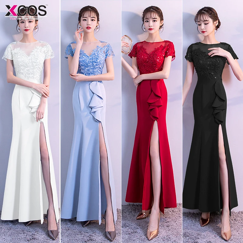 Формальные Вечерние платья Длинные женские Элегантный светильник синий белый v