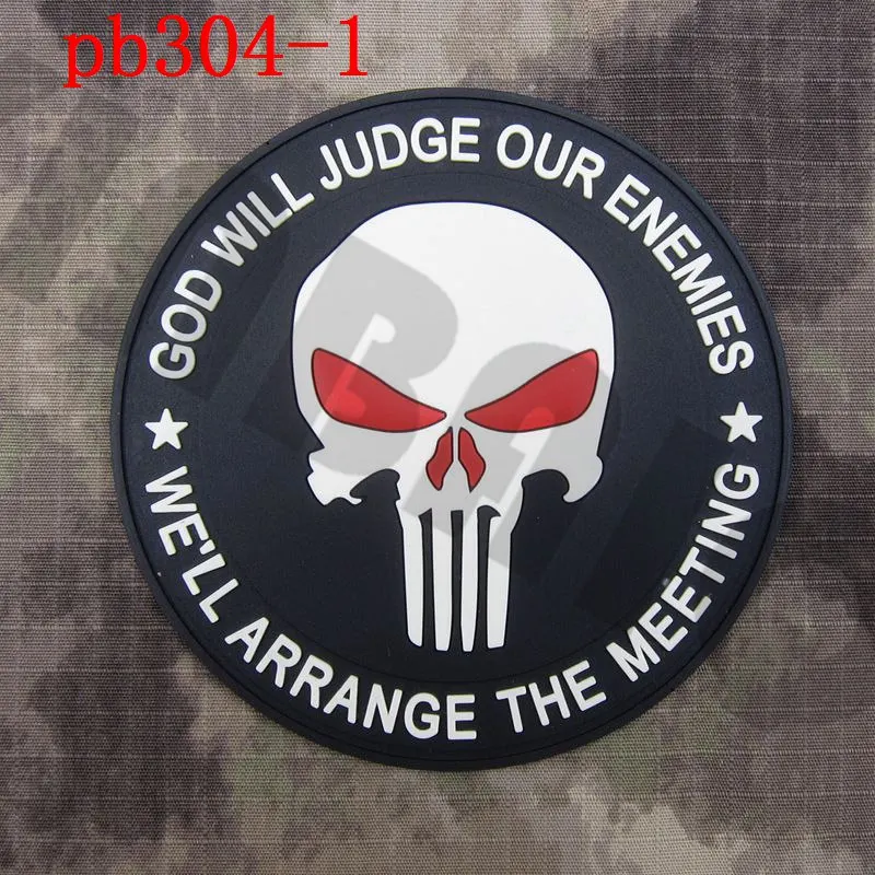 PB304 White 3D ПВХ патч Бог будет осуждать наших противников Wewill ARRANGETHEMEETING SEAL TEAM 6 Каратель Череп Резиновый патч - Цвет: PB304 White