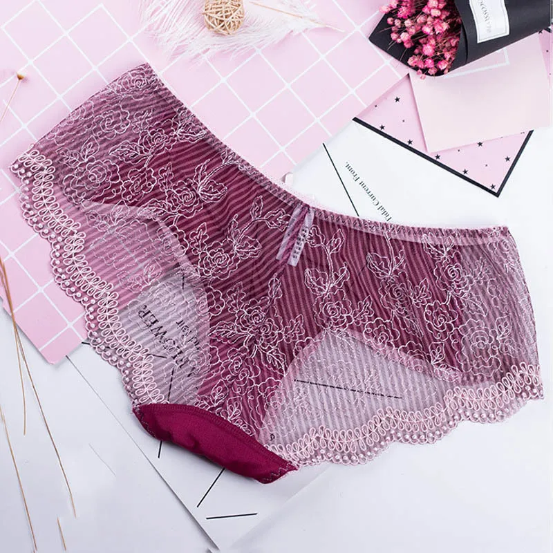 Roseheart новые женские модные синие кружевные трусики с вышивкой хлопковые низкой