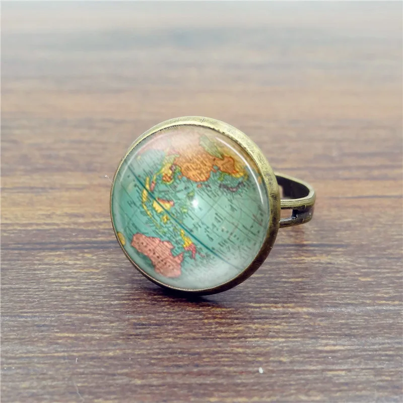 Мир географические карты Time Series стекло Кольцо Винтаж бронза для мужчин и женщин