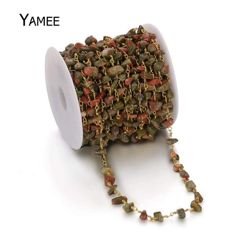 

5 Meters Irregular Unakite Stone Beads Necklace Bulk Chains For Diy Jewelry Making Pure Copper Chains Fit Bracelets Findings