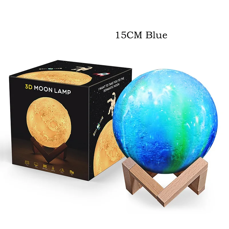 Blue 5.9 inch 3D Лунная лампа, новинка, светильник, светильник ing, Лунная лампа лунного света, настольный USB светодиодный светильник с сенсорным датчиком, меняющие цвет, ночные лампы - Цвет: Blue 5.9 inch