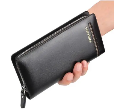 Black single wallet Брендовые мужские кошельки с карманами для монет, на молнии, с двойной молнией, мужской удлиненный бумажник, большой мужской кошелек, деловой клатч для монет - Цвет: Black single wallet