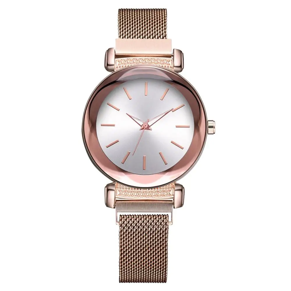 Rose Gold White Роскошные красные женские часы минимализм звездное небо магнитная пряжка Мода Повседневная Геометрическая поверхность кварцевые часы Relogio Feminino - Цвет: Rose Gold White