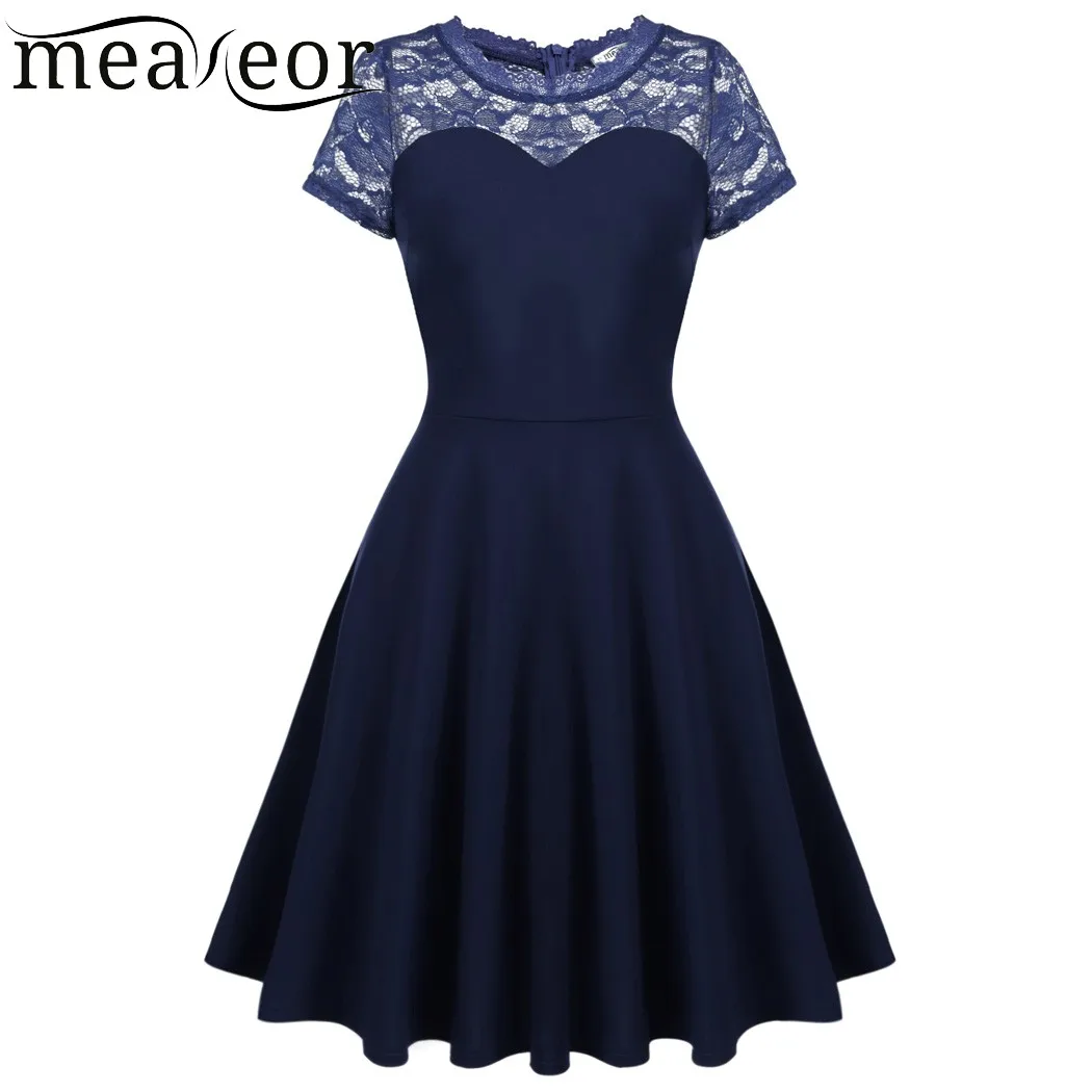 Meaneor/женское кружевное платье с круглым вырезом и коротким рукавом в стиле