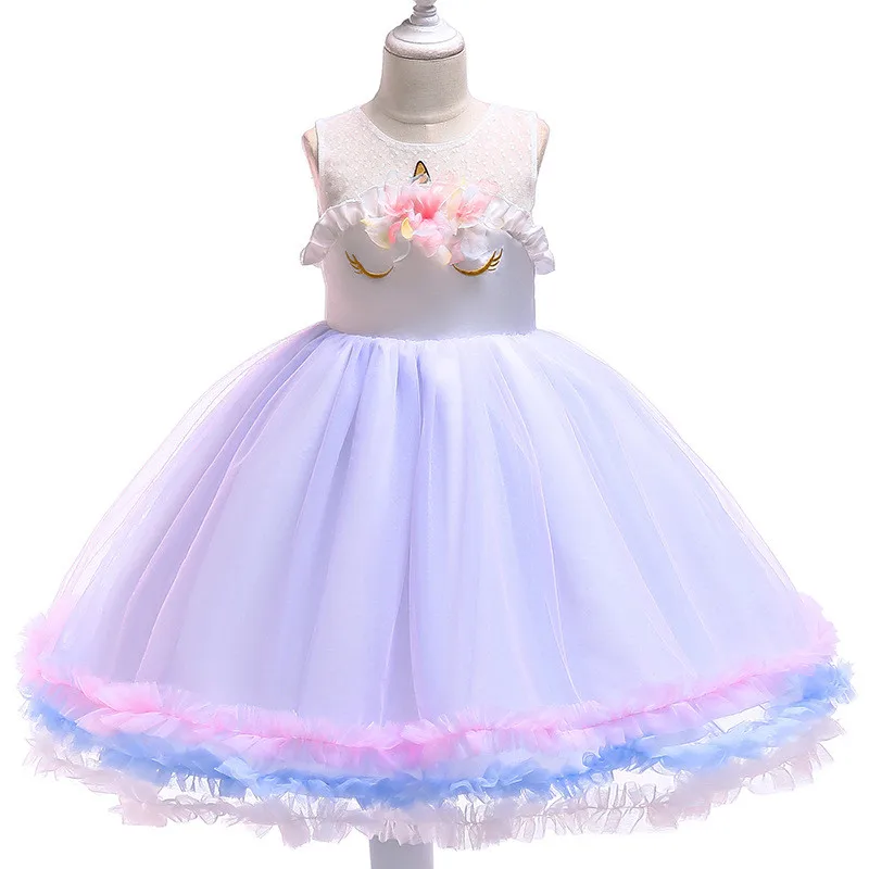 Dress girl princess Fancy Kids Unicorn Tulle for Girls Embroidery Ball Gown Baby Flower Wedding Party Costumes | Детская одежда и