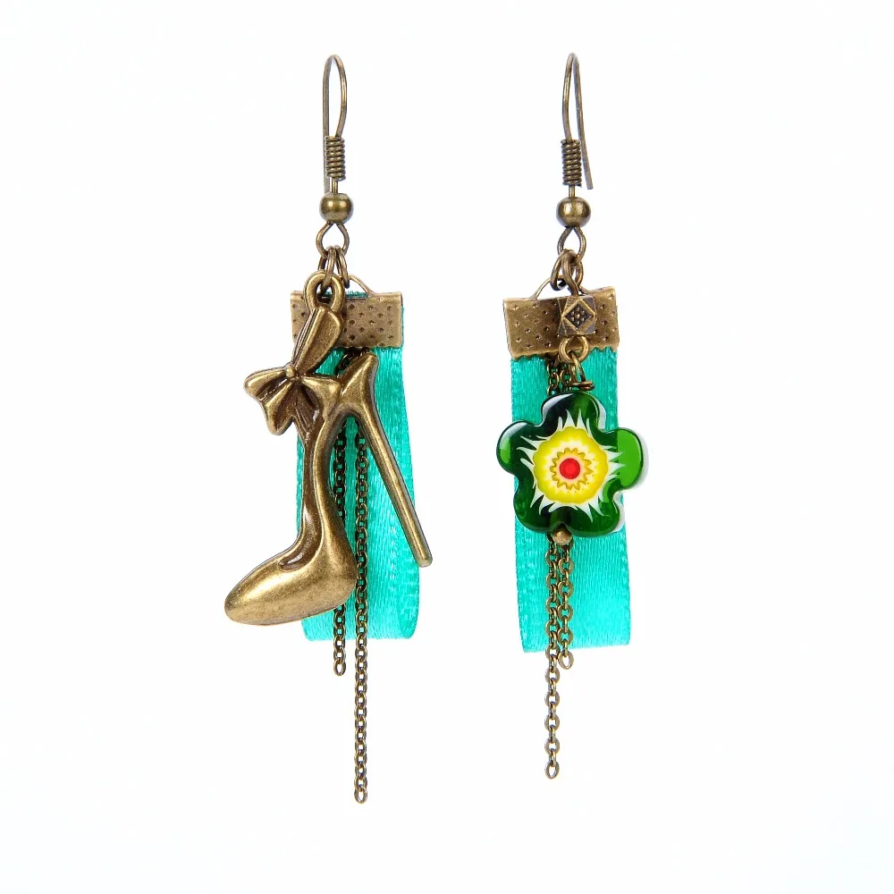 Женские Висячие серьги в античном стиле с зеленой лентой Винтажные на высоком